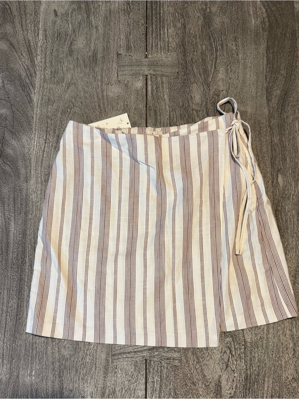 a new day Cream and Brown Striped Wrap Mini Skirt